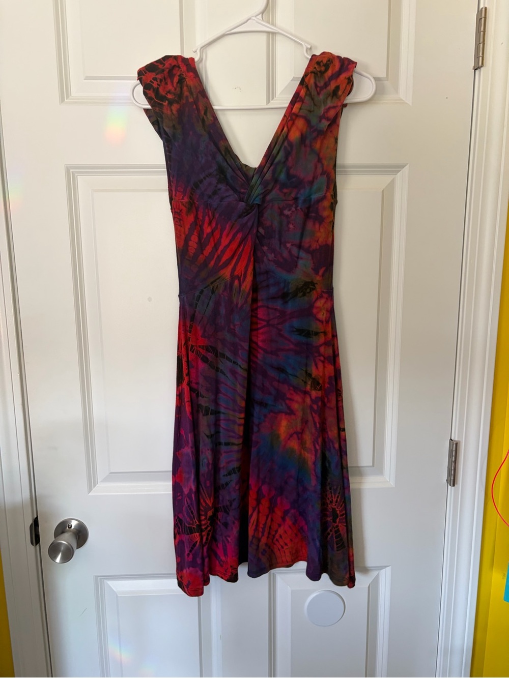 Sleeveless V-Neck Tie-Dye Midi Dress - Multi Red & Purple